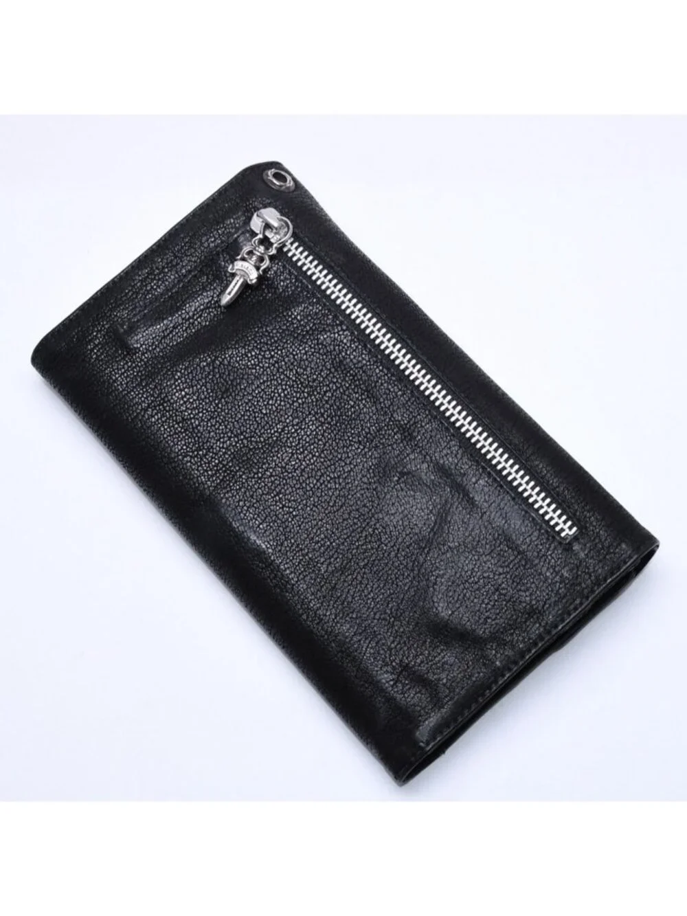 Chrome Hearts Wave Destroy Lthr Wallet Cross Button Leather 925 Sterling Silver